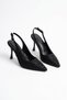 Melef open back mesh complete stone women's evening heeled shoes black satin - 4