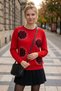 Red Crew Neck Long Sleeve Rose Patterned Stoned Hem Ribbed Casual Knitwear Sweater 69 68 - 3