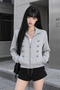 Button Detailed Zippered Military Style Cardigan Trendy Streetwear Zippered Cardigan/ Streetwear Y2K