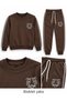 Brown 3-Thread Boys' Tracksuit Set with Tiger Embroidery, Ribbed Sweatshirt and Jogger Bottoms - 3