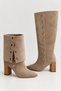Click Wooden Heeled Snap Button Detailed Double Form Foldable Below the Knee Pointed Toe Women's Boots - 3