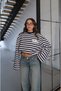 Navy Blue Text Printed Striped Sweatshirt - 2