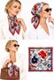 Women's Patterned Scarf - Red Navy Blue Floral Motif Silk Textured Square Scarf / Neck Scarf & Bag Accessory - 2