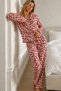 Women's Red Shirt Collar Buttoned Pajama Set - 2