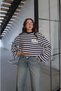 Navy Blue Text Printed Striped Sweatshirt - 3