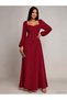 Women's long sleeve heart neck slit long imported crepe dress