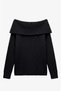 Black Slit-Cut Madonna Collar Sweater - 5