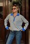 Blue Hizy Striped Polo Collar Half Zipper Women's Knitwear Sweater - 3