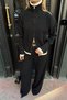 Black Nisha Double-Way Zipper High Neck Ribbed Knit Women's Top and Bottom Knitwear Set - 4