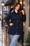 Women's Plus Size Drawstring Waist Gabardine Coat with Removable Plush Pockets and Fur Detail - 6