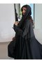 Black polka-dot lace stitching Abaya, fashionable Abaya, front open coat, with the same headscarf, suitable for daily life, shopping and parties. - 3