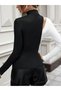 Women's long sleeve turtleneck ribbed knit top with geometric shoulder detail and two-tone design - 3
