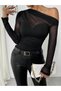 Women's long sleeve one shoulder open tulle detailed viscose blouse - 2