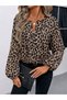 Women's long sleeve round neck v-neck leopard print supreme blouse - 3