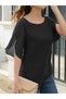 Women's Short Slit Sleeve Round Neck Chiffon Blouse - 3