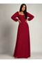 Women's long sleeve heart neck slit long imported crepe dress - 4