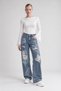 Lace patchwork and embroidered jean blue