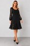 Women's Long Sleeve Round Neck Lace Sleeve and Hem Detail Flounced Short Imported Crepe Dress Casual Stylish Event Dress