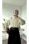Hair Braided Navy Blue Ribbed Turtleneck Sweater - Cream