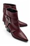 Orkide Women's Burgundy Leather Buckle Detailed Pointed Toe Thick Heeled Ankle Length Short Boots 6.5 cm Heel - 2