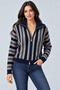 Women's High Collar Zippered Striped Short Knitwear Cardigan - 3