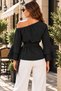 Women's One-Shoulder Open Asymmetrical Collar Double Layer Flounce Sleeves Belted Waist Sofia Women's Blouse - 3