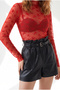 Women's Red High-Neck Flocked Printed Transparent Tulle Blouse Blz-19003481 - 3