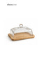 Breeze Glass Covered Butter Dish with Rectangular Wooden Look Base - 3