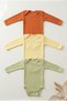 3-Piece Long Sleeve Ribbed Baby Bodysuit Set 100% Cotton Snap Fastener Bodysuit – Yellow, Green, Tile - 5