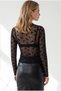 Women's Black Stand Collar Flocked Printed Transparent Tulle Blouse Blz-19003481 - 2