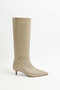 Boots 2605 - Pointed Toe Beige Women's Boots with Belt Detail - 5