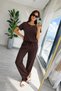 Women's Short Sleeve Crew Neck Viscose Two-Thread Blouse and Pants Two-Piece Set - 2