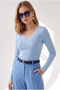 Women's Baby Blue Collar Cuff Lace Detailed Cotton Camisole Blouse Blz-19003482 - 4