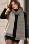 Tokyo | Women's Reversible Winter Shawl 70x180 cm | Gray, Black, and White Houndstooth Pattern Oversized Tasseled Shoulder Shawl