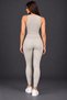 Women's Three-Piece Set Round Neck Sleeveless Blouse Open Front Long Cardigan Elastic Waist Leggings Pants Woven Detail Soft Textured Stylish Casual Beige Knitwear Set - 6