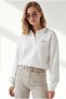 Women's White Polo Collar Embroidered Crop Sweatshirt Swt-19000818 - 4