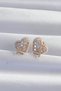 Brass Gold Color Bow Detail Pearl and Zircon Stone Heart Earrings - 2