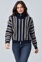 Women's High Collar Zippered Striped Short Knitwear Cardigan - 4