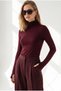 Women's Burgundy Turtleneck Viscose Blouse with Finger Detail Blz-19003484 - 4