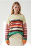 Women's Yellow Colored Striped Embroidered Oversize Sweater Kzk-19001196 - 3