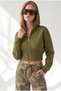 Women's Oil Green Corsage Detailed Zippered Shaded Crop Sweatshirt Swt-19000815 - 4