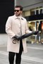 Men's Cream Coat Slim Fit Classic Collar Long Length Cashmere - 3
