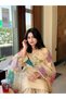 Ivory Cream Natural Crepe Kurti Set with Farshi Shalwar & Organza Dupatta - HRT7808 | Ivory Cream-Size:S-36-Inches - 3