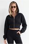 Women's Black Corsage Detailed Zippered Shaded Crop Sweatshirt Swt-19000815 - 3