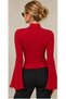 Women's Red High-Neck Spanish Wide-Sleeve Gothic Blouse with Windowed Lacing Detail - 2