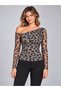 Kayik Collar Linered Printed Lycra Tulle Blouse - 4