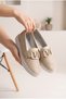 Women's Leather Laser Cut Perforated V-Buckle Loafer Casual Shoes - 3