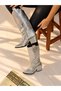 Limona Wicker Patterned Silver Patent Leather 6 cm Heel Women's Boots - 2
