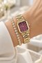 Women's Wristwatch-Minimal Rectangular Small Case-Steel Band-Gift Box and Bracelet.Hm28973S01-2