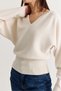 Women's Ecru Cashmere Textured V-Neck Waist-Sitting Knitwear Blouse Tk261132 60286574 - 7